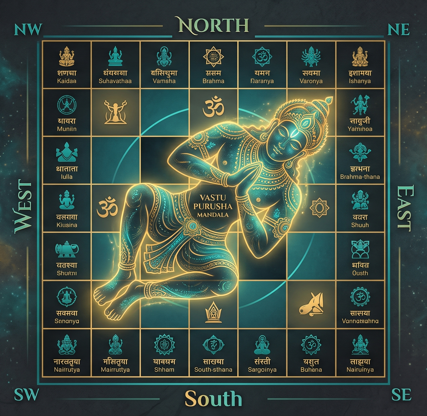 Vastu Purusha Mandala showing directional deities and zones
